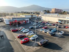 Retail park Šumperk from a drone, the whole site with the car park